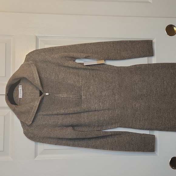 NWT JUSTFAB Women's Taupe/Tan Quarter Zip Sweater Midi Maxi Dress Size S - Picture 2 of 14